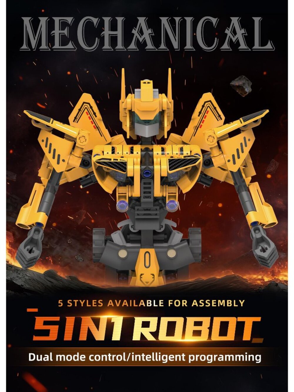 Vibrant Bright Yellow 5-in-1 Multi-Functional Robot, Graphical Programming Remot